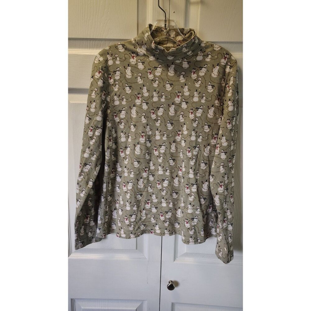 Croft & Barrow Festive Winter Snowmen Mock Neck Long Sleeve Shirt, Size XL